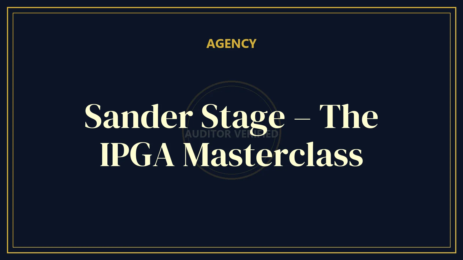 Sander Stage – The IPGA Masterclass